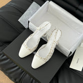 HIGH SLINGBACK IN WHITE TWEED AND LAMBSKIN